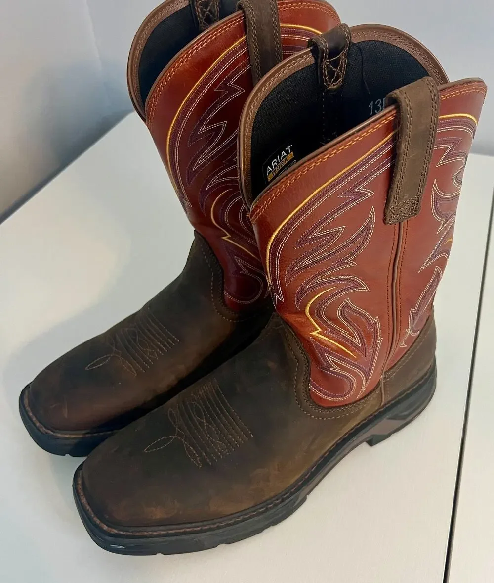 Ariat WorkHog XT Cottonwood Mens 13D Brown Leather Soft Toe EH Cowboy Work Boots